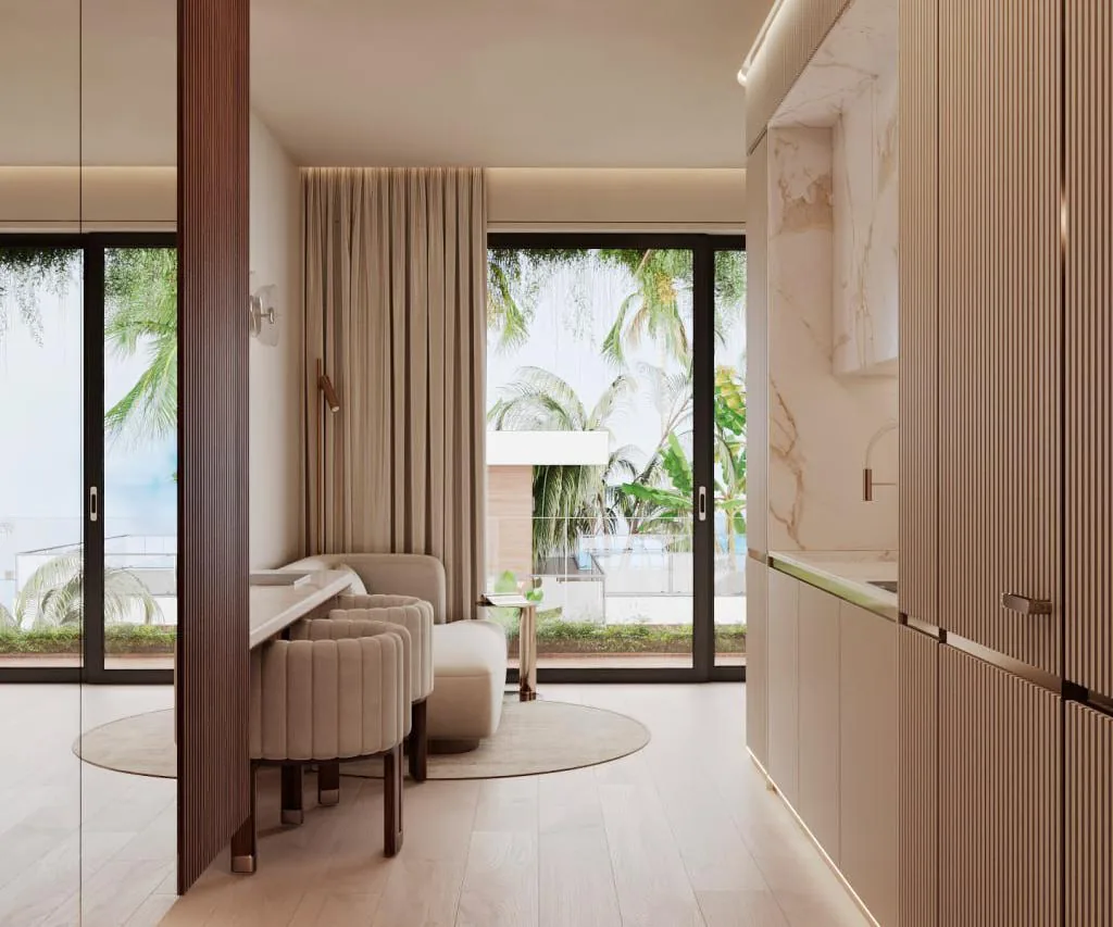 Open plan apartment interior render